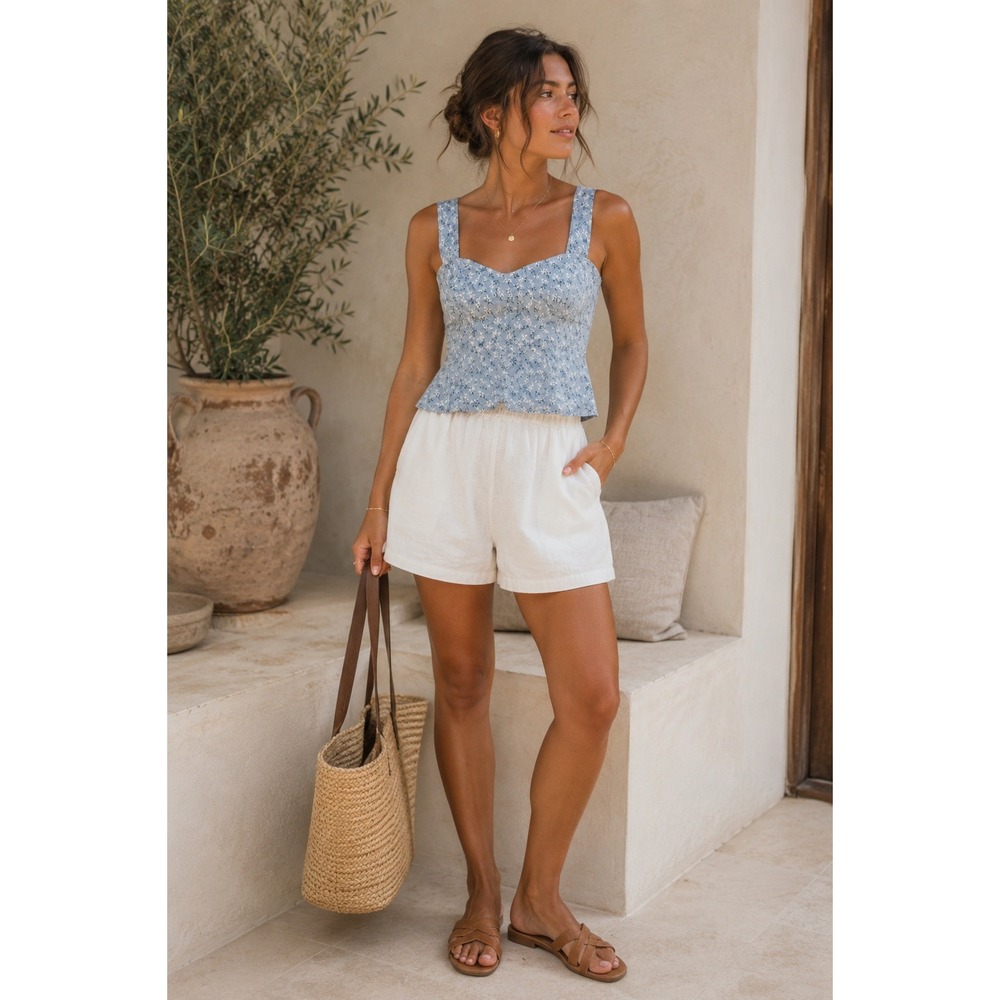 Reformation Hester Tank Top 4 Blue Floral Coquette  Sweetheart Cami Cottagecore - Picture 3 of 13